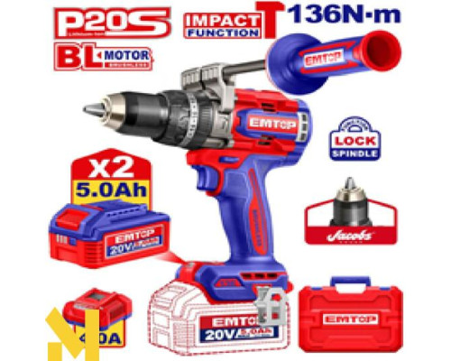 Дриль-шуруповерт акумуляторний EMTOP ECIDL201368