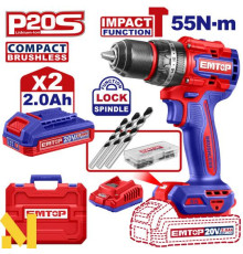 Дриль-шуруповерт ударний акумуляторний EMTOP ECIDL20558