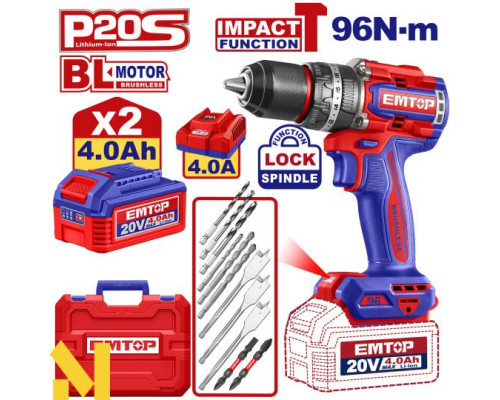 Дриль-шуруповерт акумуляторний EMTOP ECIDL20968