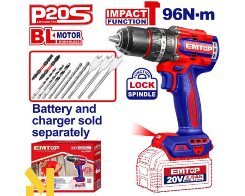 Дриль-шуруповерт акумуляторний EMTOP ECIDL209681 (без АКБ та ЗП)