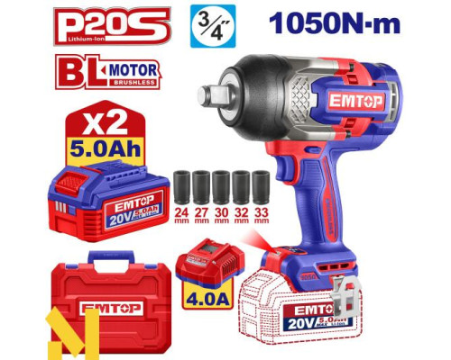 Гайковерт ударний акумуляторний EMTOP ECIWL20105