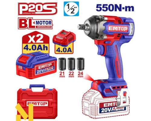 Гайковерт акумуляторний ударний EMTOP ECIWL2055