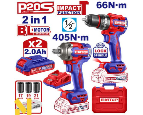 Набір інструментів акумуляторних EMTOP ECKL20286