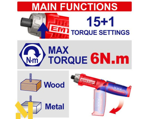 Викрутка акумуляторна EMTOP ECSR0803