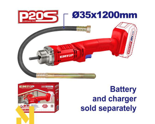Вібратор для бетону акумуляторний EMTOP ECVL202301 (без АКБ та ЗП)