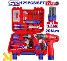 Дриль-шуруповерт акумуляторний EMTOP EEDK12901 + набір інструментів 129 шт.