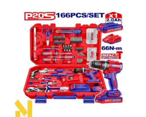 Дриль-шуруповерт акумуляторний EMTOP EEDK16601+ набір інструментів 166 шт.