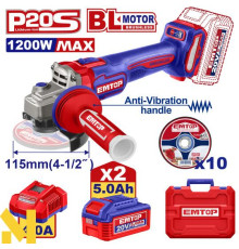 Шліфувальна машина бездротова кутова EMTOP ELAG2120252