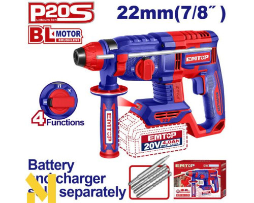 Перфоратор акумуляторний EMTOP ELRH21228 (без АКБ та ЗП)