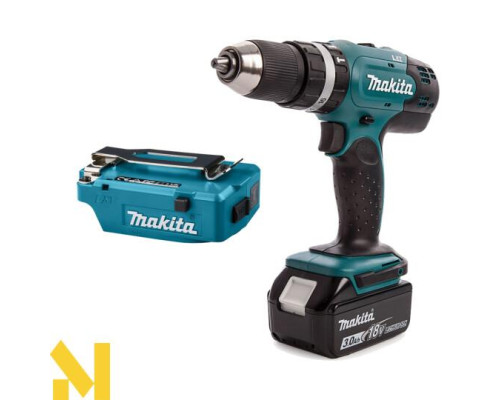 Дриль-шуруповерт ударний акумуляторний Makita DHP453RFX8 + USB перетворювач для мобільних пристроїв