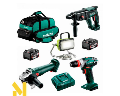 Набір інструментів акумуляторних Metabo W 18 7-125 + BS 18 Quick + KH 18 LTX 24 + BSA 14.4-18 LED, 2 акб 18V 4 Ah, з/п ASC 55 в сумці