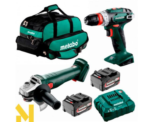 Набір інструментів акумуляторних Metabo W 18 7-125 + BS 18 Quick, 2 акб 18V 4 Ah, з/п ASC 55 в сумці