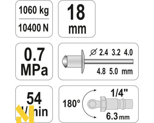 Заклепочник пневматичний Yato YT-36171