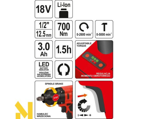 Гайковерт акумуляторний Yato YT-82806