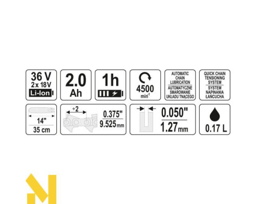 Пила ланцюгова акумуляторна YATO YT-82812