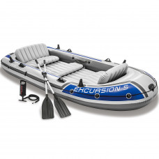 П'ятимісний надувний човен Intex 68325 Excursion 5 Set, 366 х 168 см (весла, ручний насос). 3-х камерна