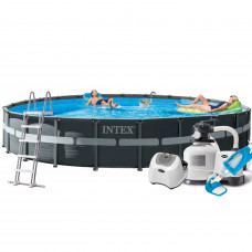 Каркасний басейн Intex 26340 - 16, 732 x 132 см (150 мл/год /11 г/год, 10 000 л/год, сходи, тент, підстилка, набір для догляду)