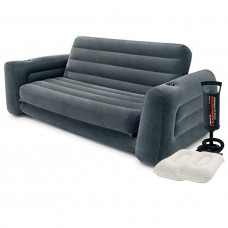 Надувний диван Intex 66552-2, 203 х 224 х 66 см, з подушкам та ручним насосом. Флокований диван трансформер 2 в 1
