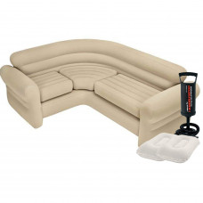 Надувний диван Intex 68575-2, 257 х 203 х 76 см, з подушками та ручним насосом. Кутовий диван