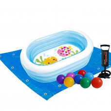 Дитячий надувний басейн Intex 57482-2 «Морські друзі», 163 х 107 х 46 см, з кульками 10 шт, підстилкою, насосом