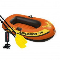 Одномісний надувний човен Intex 58329 – 2 Explorer 100, 147 х 84 см (весла, ручний насос). 2-х камерна