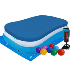 Дитячий надувний басейн Intex 57403-3, 166 х 100 х 28 см, з кульками 10 шт, тентом, підстилкою, насосом
