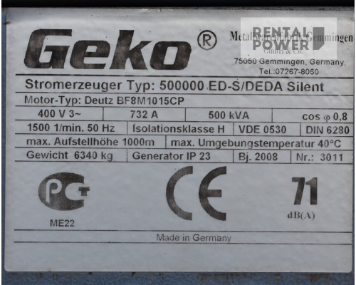 Генератор дизельний Geko 500000 ED-S/DEDA  (400кВт) (вживаний)