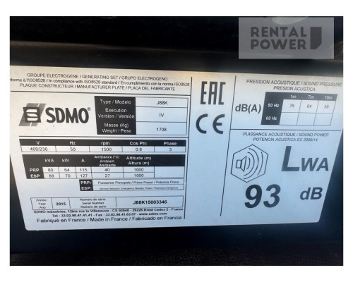 Генератор дизельний SDMO J88K (64кВт) з напрацюванням