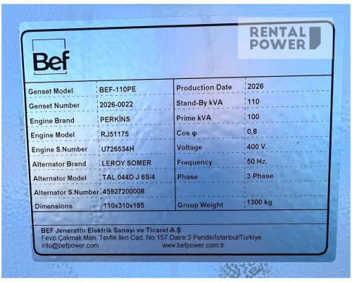 Дизельний генератор BEF110PE (80 кВт)