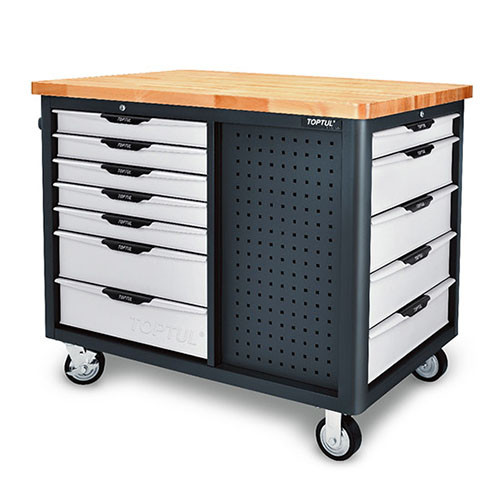 Мобильный верстак-тележка на колесах 12 секций, 3 открытые полки TOPTUL TCDB1203 Мобильный верстак-тележка на колесах 12 секций, 3 открытые полки TOPTUL TCDB1203